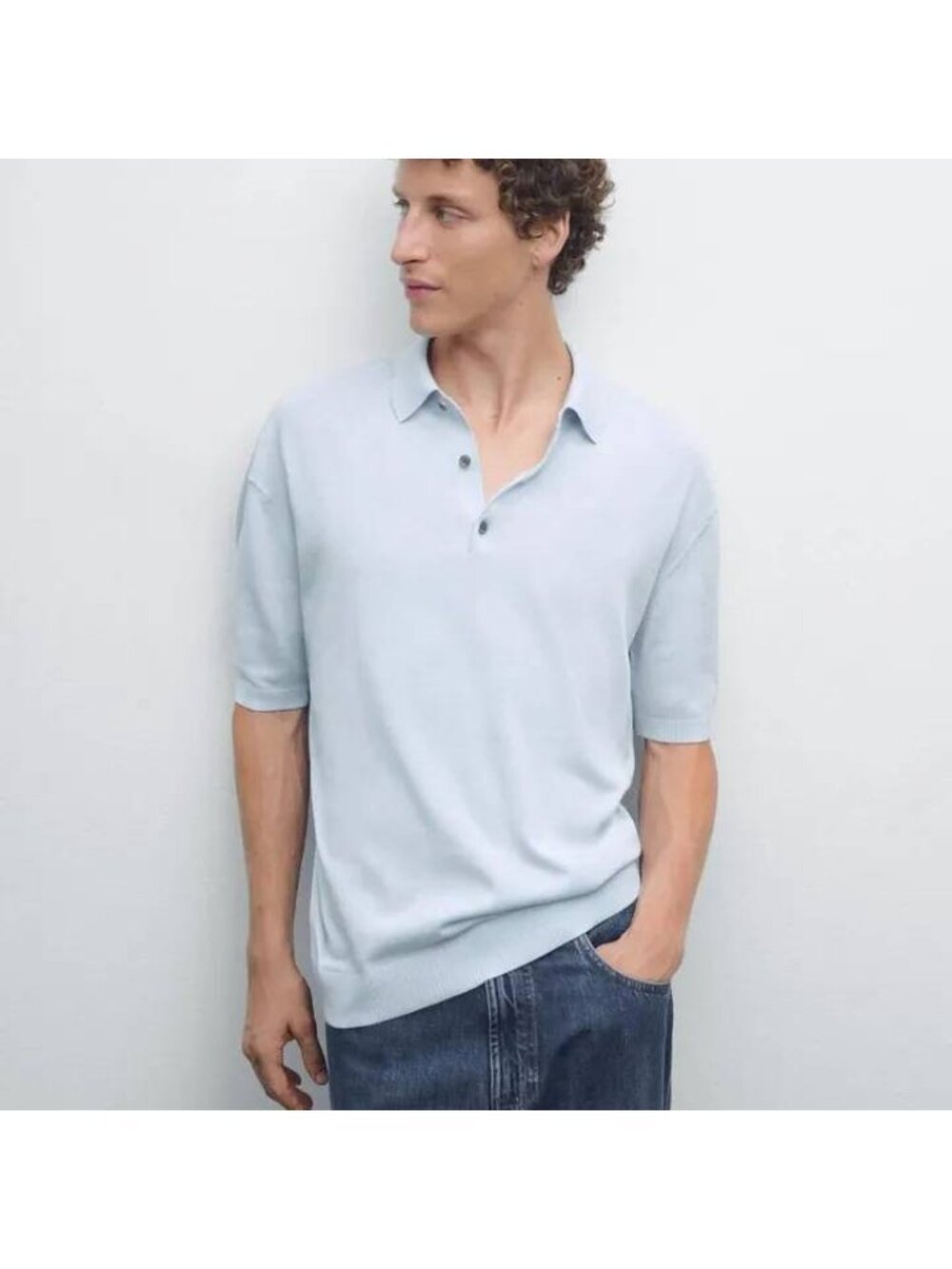Massimo Dutti Mens Polo Shirt Light Blue Knit Cotton Size XL 1000/213 NWT